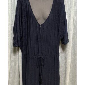Swimsuits For All Navy Blue Swim Cover-Up Romper Size 22/24 Deep V-neck